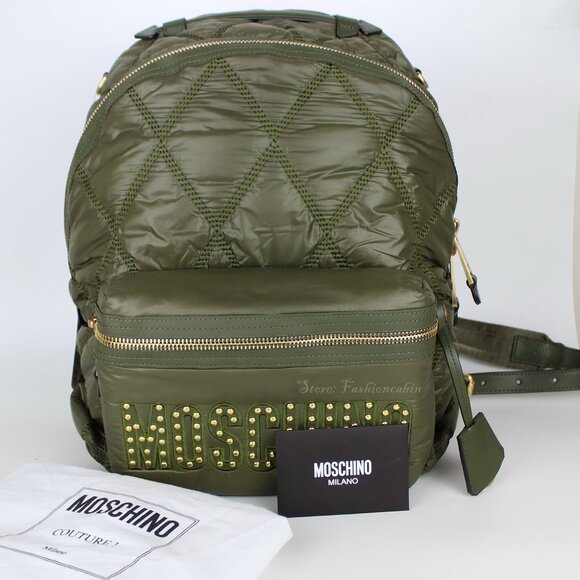 NWT MOSCHINO Studded Quilted Logo Backpack, Studded Bag for  display picture 2